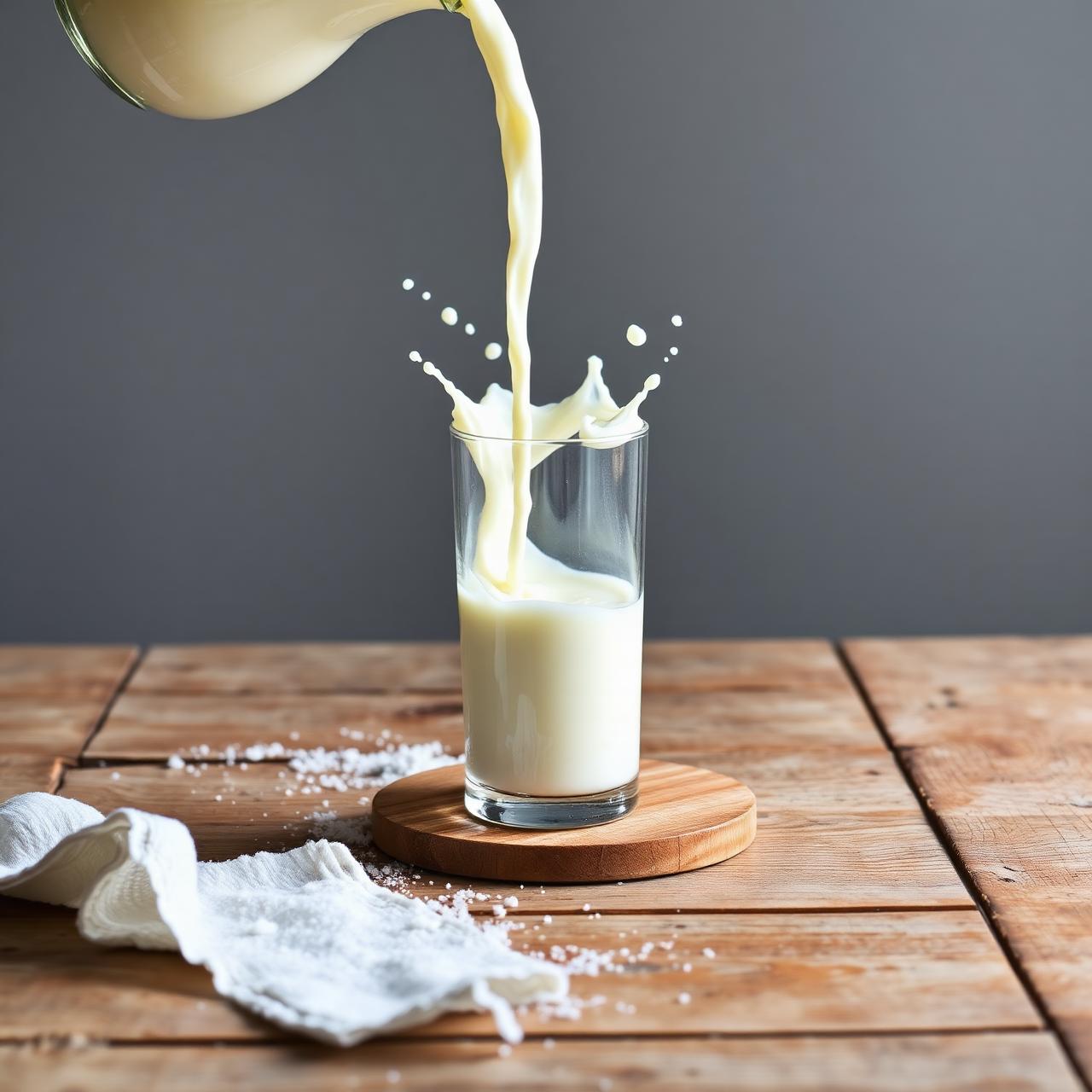Fresh HF cow milk being poured